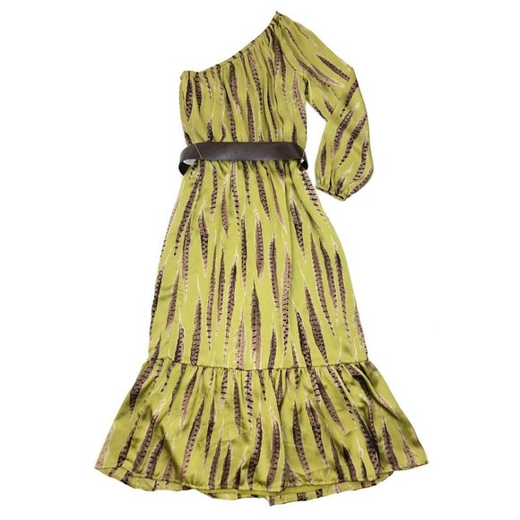 MICHAEL Michael Kors Yellow and Brown One-Shoulder Midi Dress - Picture 6 of 7